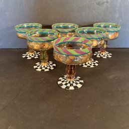 6 MacKenzie Childs Circus Pattern Champagne/Sherbet Glasses