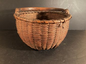 Antique American Oak Splint Swing Handle Basket