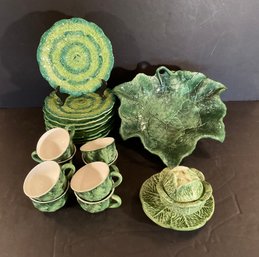 19 Pcs. Hand Painted Italian Leaf Pottery Table Items