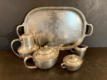 5 Pcs. Arte Italica Pewter Tea Set With Tray