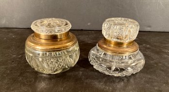 2 Large Antique Cut Glass Inkwells