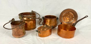 Lot Of Antique / Vintage Hand Wrought Copper Cook Ware