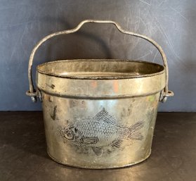 Vintage Fishmongers Pail With Decoration Fish Decoration Dated 1951