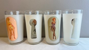 4 Vintage Key Hole Peep Show Pin Up Girl Tumblers