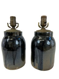 Pair Of Glazed Stoneware Art Pottery Lamps