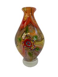 Italian Murano Cased Art Glass Vase With Millefiori Design