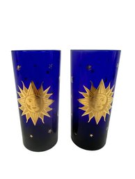 Pair Of Culver Celestial Blue And Gold Glass Tumblers