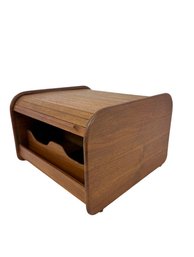 Teak Roll Top Tambour Desk Organizer