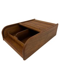 Teak Roll Top Tambour Desk Organizer