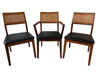 Set Of 3 Mid Century Hibriten Cane And Walnut Chairs