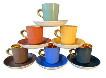 (6) MCM Figgjo Flint Norway Multicolor Espresso Cups & Saucers