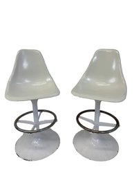 Pair Of Metal And Fiberglass Counter Height Swivel Stools