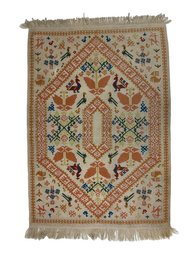 4'5' X 6'10' Vintage Cream Wool Dhurrie Rug