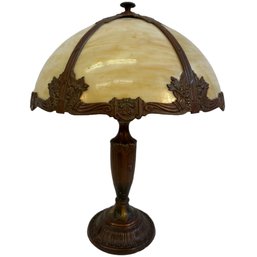 Antique Rainaud Slag Glass 6 Paneled Parlour Lamp