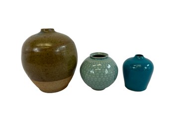 Trio Of Vintage Japanese Form Art Ceramic Vases