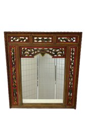 Indonesian Hand Carved Painted Teak Mirror