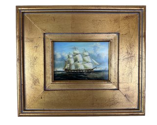 Nautical Oil On Panel Of A Ships Portrait ( C )