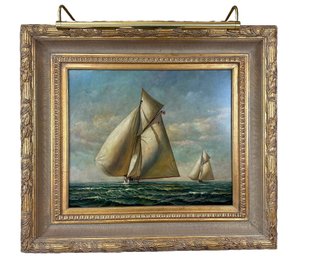 D. Tayler American School Oil On Canvas Of A Ships Portrait