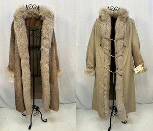 Women's Full Length Nutria And Blush Fox Fur Reversible Fur Coat