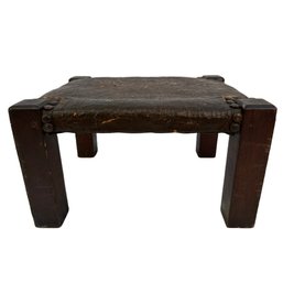 Arts And Crafts Mission Oak And Leather Footstool