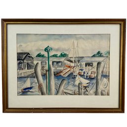 Cape Ann School Watercolor Painting Signed E.w. Dollar