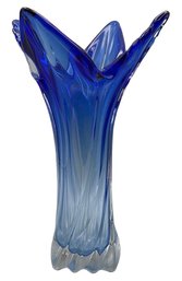 Mid Century Italian Swirled Blue Art Glass Vase