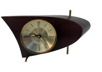 1960s Westclox 707 Mahogany Boomerang Desk Clock