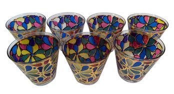 (7) MCM Georges Briard Flower Power Lowball Glasses