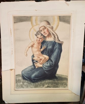 #116 - Antique Religious Picture Of Mary And Jesus