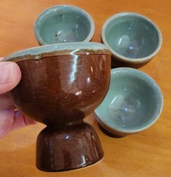 4 Brown/blue Custard/egg Cups