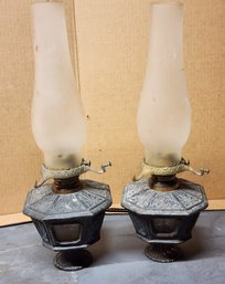 Oil Lamp Lot #2 - 2 Metal Base Oil Lamps