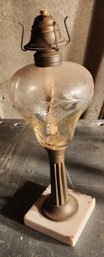 1897 Plume & Atwood Etched Glass Oil Lamp