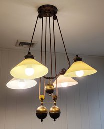 4 Light Adjustable Height Pulley System Brass Light