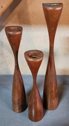 Trio Of Mid Century Modern Danish Candle Holders- Largest 12'