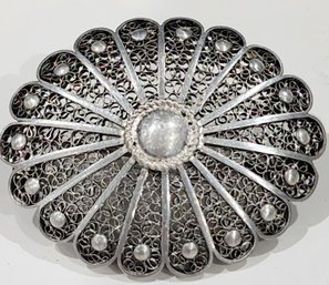 1930s 800 Silver Filigree Brooch - 1.5'