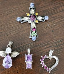 Sterling Silver Amethyst Pendants & Colorful Cross