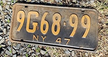 1947 License Plate - NY 9G68-99