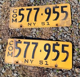 2 - 1951 Commercial License Plates - NY 577-955