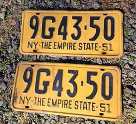 2 - 1951 License Plates  - NY - 9G43-50