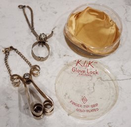 1940s Glove Holders -  Klik Glove Lock With 2 Grips And Orig Container