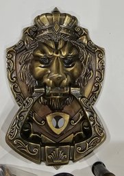 New Lion Head Door Knocker- Zinc Alloy - Has All Pieces - Has Peephole
