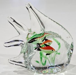 Glass Fish Paperweight- Orange, Black And White Fish Inside Clear Fish