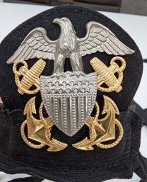 WW2 U.S. Navy Officer Cap Hat Badge With Band