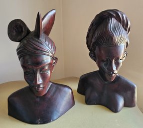 2 Carved Female Busts - Dark Wood
