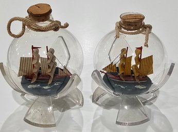 2 - Ships In 3' Glass Balls On Plastic Stand