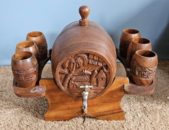 Wooden Barrel And Cups