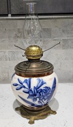 1877 Blue & White Porcelain Oil Lamp