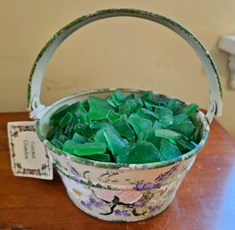 #303 - Metal Basket Of Beach Glass