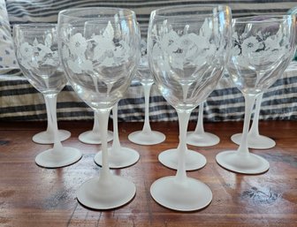 #7 - 11 Avon French Crystal Hummingbird Frosted Stem Glasses- 8.25'