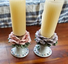 #20 - Floral Candle Holders And Candles